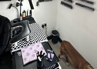Nail studio setup at Savage Skin and Beauty, Stockton-on-tees, England, featuring manicure tools and decor.