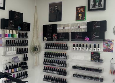 Nail products display at Savage Skin and Beauty, Stockton-on-tees, England, GB, showcasing vibrant hues.
