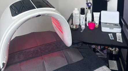 LED facial machine at Savage Skin and Beauty, Stockton-on-tees, England, GB, with skincare products.