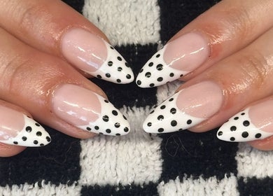 Elegant polka dot nails at Savage Skin and Beauty, Stockton-on-tees, England, GB.