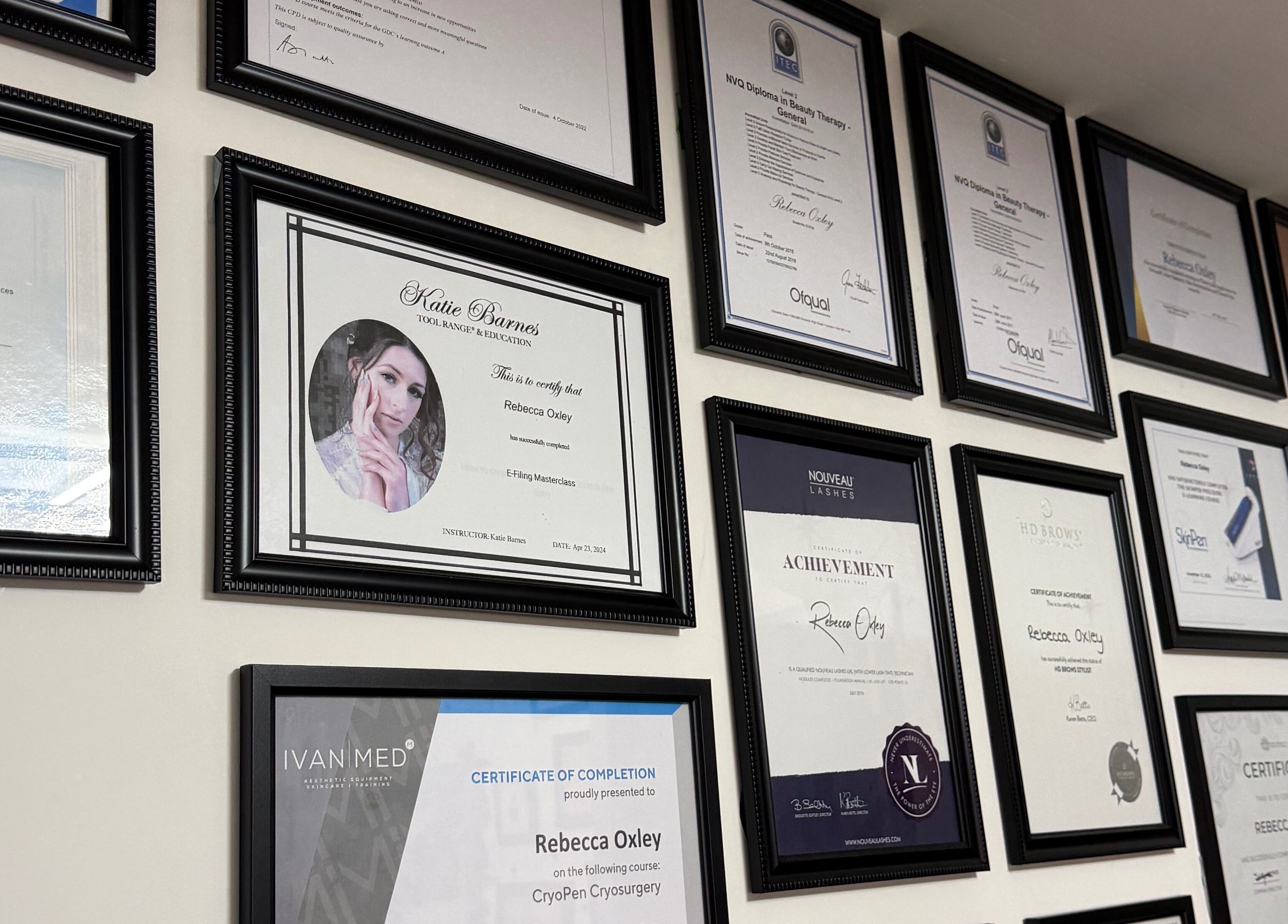 Certificates of excellence at Savage Skin and Beauty, Stockton-on-Tees, England, GB, showcasing skills and expertise.