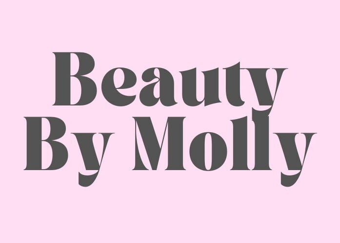 Beauty By Molly logo with stylish text on a soft pink background in Crawley, England, GB.