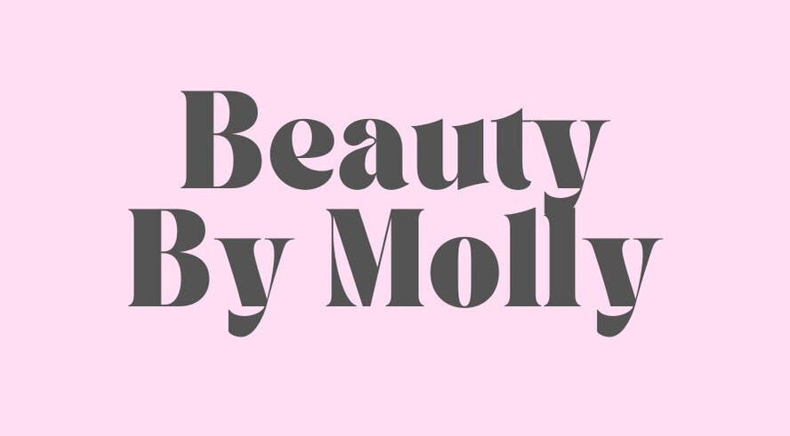 Beauty By Molly logo with stylish text on a soft pink background in Crawley, England, GB.