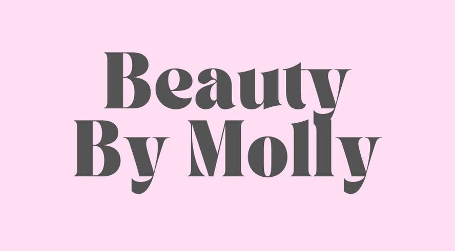 Beauty By Molly logo with stylish text on a soft pink background in Crawley, England, GB.