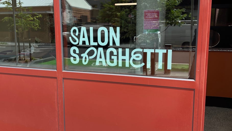 Salon Spaghetti entrance with signage in Melbourne, Victoria, AU.