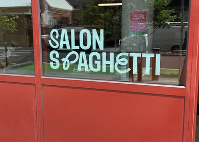 Salon Spaghetti entrance with signage in Melbourne, Victoria, AU.