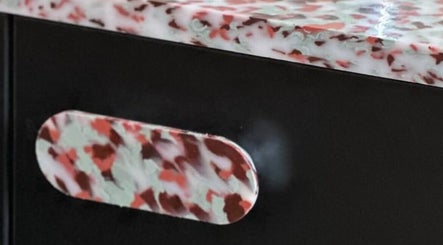Artistic terrazzo handle at Salon Spaghetti, Melbourne, Victoria, AU.
