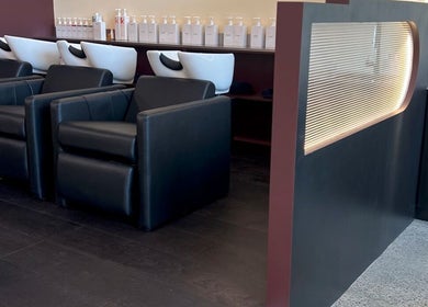 Modern seating and washing area at Salon Spaghetti, Melbourne, Victoria, AU.