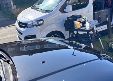 CRV Mobile Valeting services van set up on street in Ware, England, GB, showcasing cleaning equipment.
