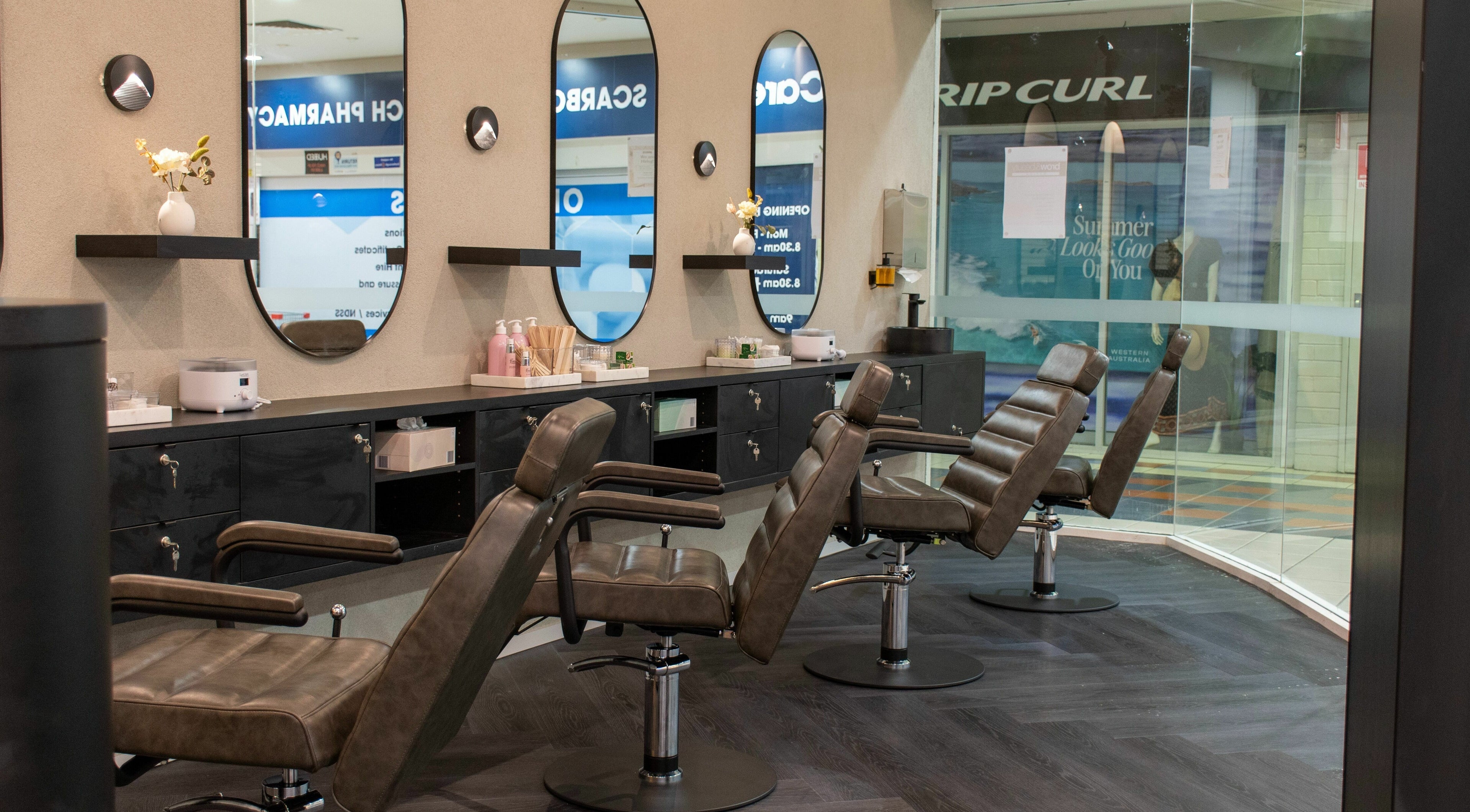 Modern salon chairs at Brow and Beauty Nation in Scarborough, Western Australia, AU, offering premium services.