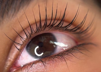 Close-up of enhanced eyelashes at Electric Lashes UK, Bedford, England, GB, showcasing beauty and precision.