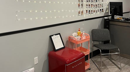 Cozy corner at True North Esthetics in Terrace Bay, Ontario featuring a snack bar and comfortable seating.