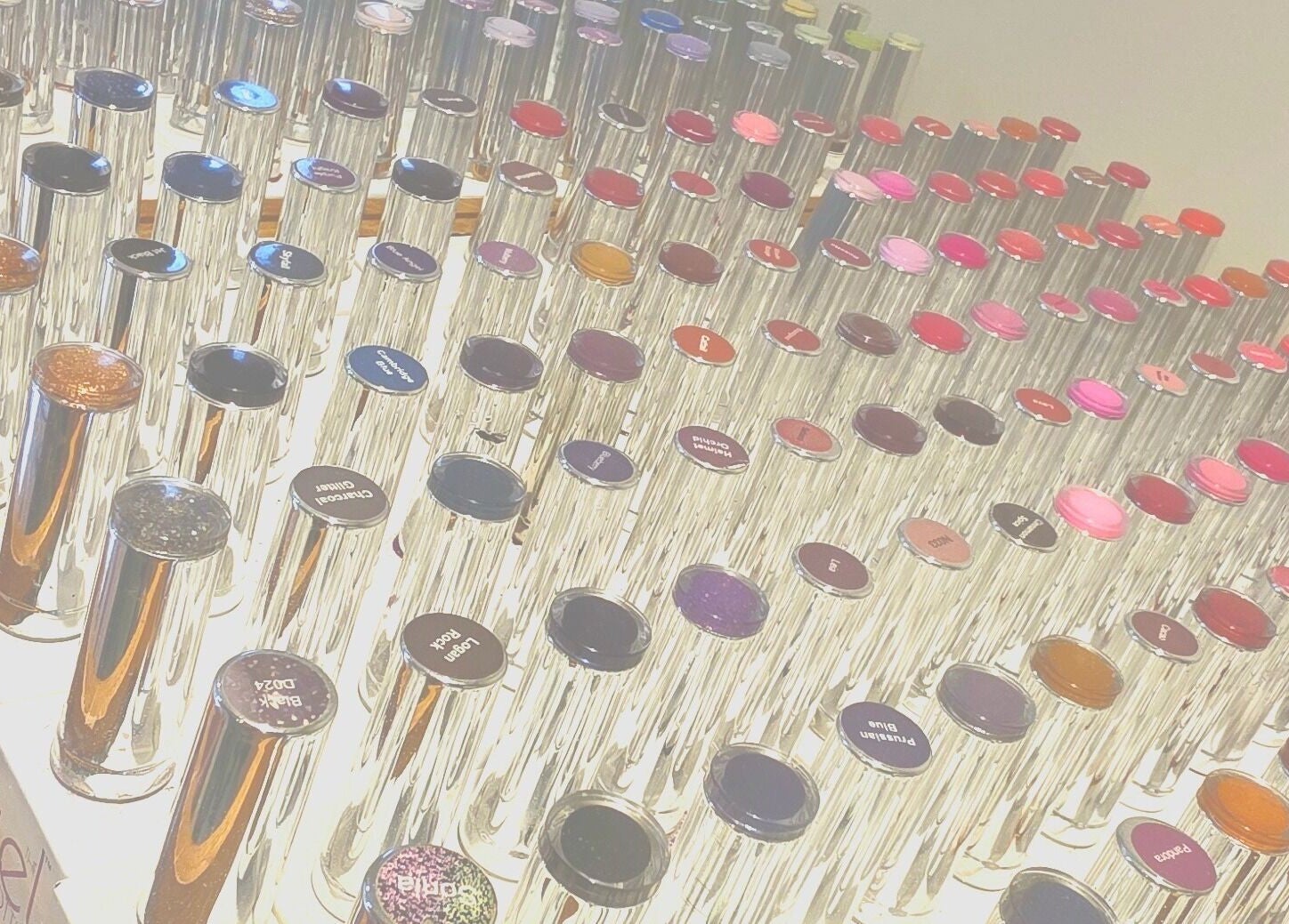 Colorful nail polish selection at Nicola's Nails and Beauty in Whitchurch, England, GB.