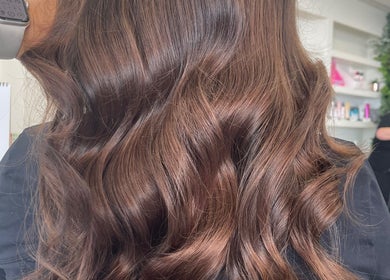 Elegant brown waves styled at Aimee Rose Hair, Stockton-on-Tees, England, GB salon
