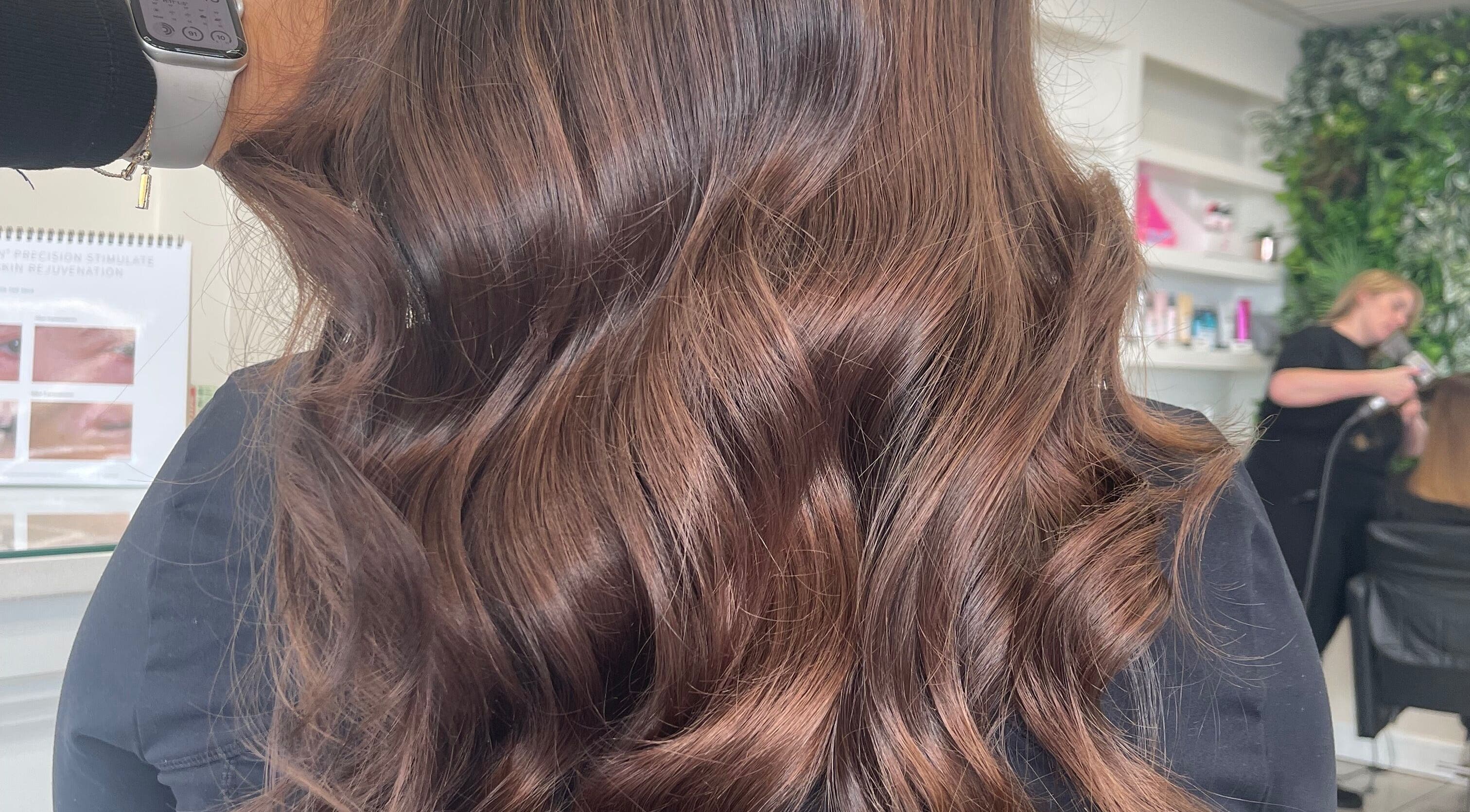 Elegant brown waves styled at Aimee Rose Hair, Stockton-on-Tees, England, GB salon