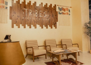 Elegant reception area at Tribes Men's Spa and Salon (Boshar), Muscat, Muscat Governorate, OM.