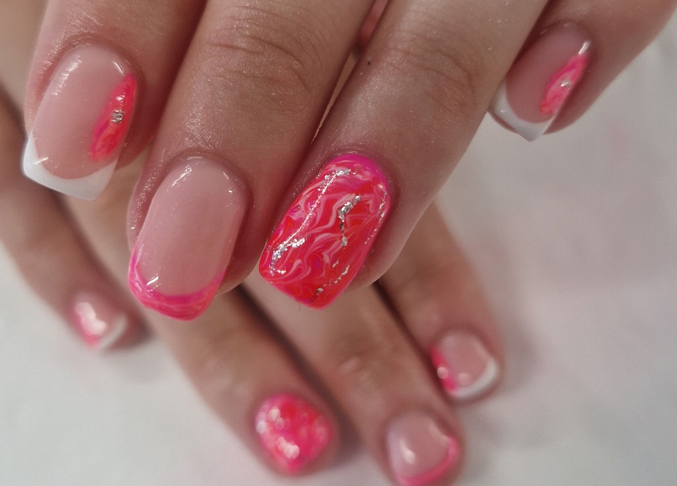 Stylish pink and white nail art at Inner Beauty Gorey, Gorey, County Wexford, IE highlighting modern elegance.