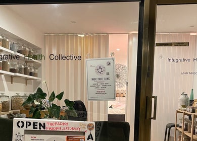 Entrance to Magic Turtle Clinic at Avalon Beach, New South Wales, AU showcasing herbal jars.