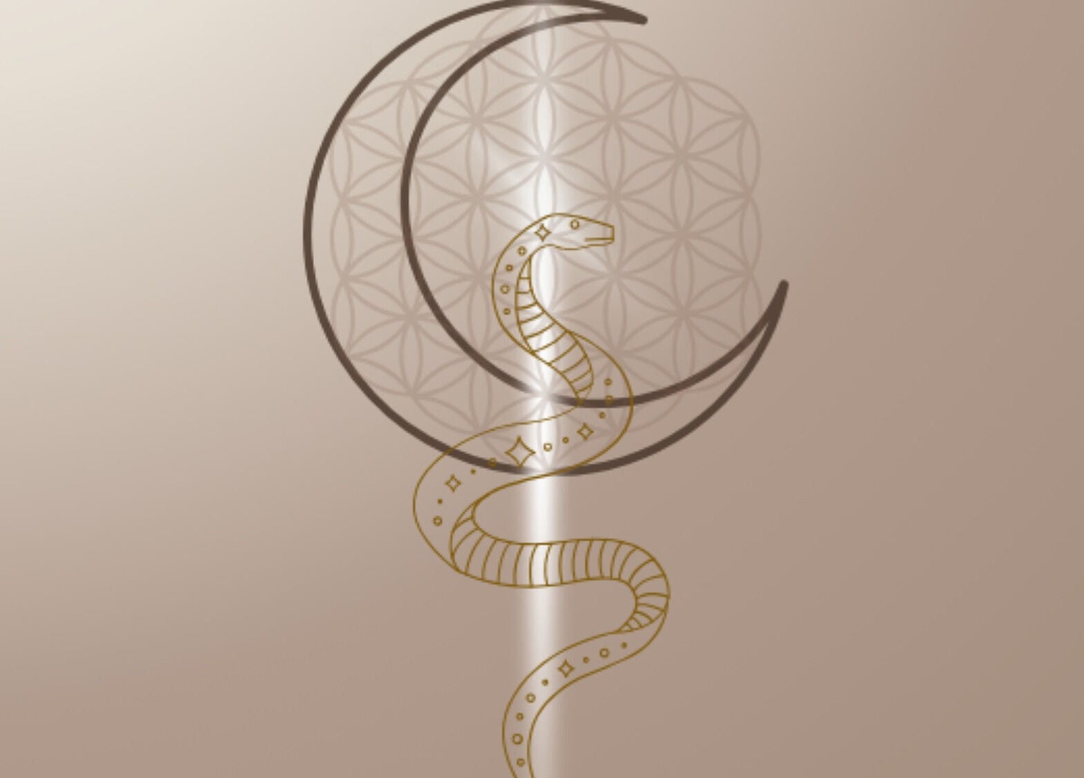 Illustration serpent doré sous une lune entrelacée. L a u r e n e l o u d _, Mauran, Occitanie, FR.