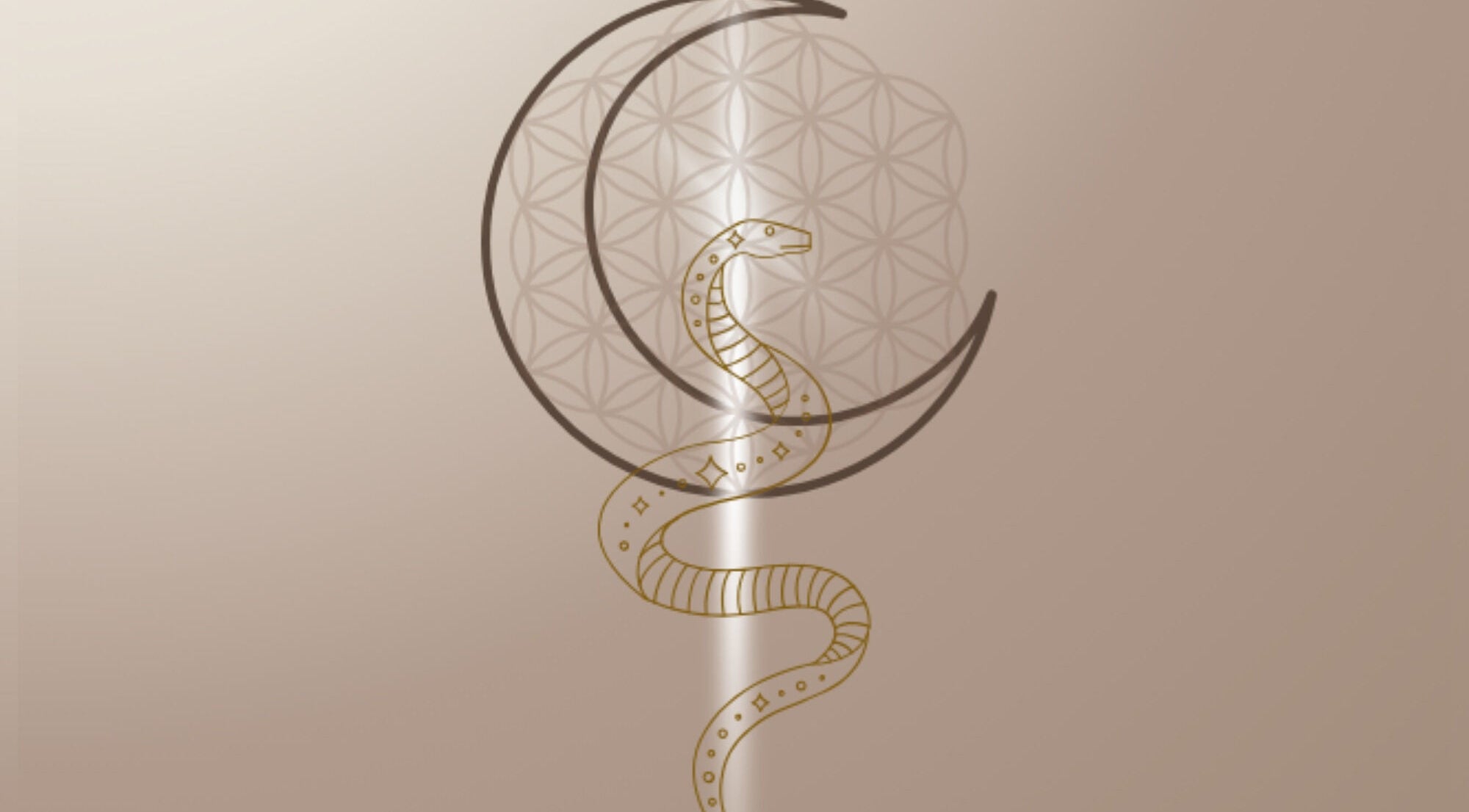 Illustration serpent doré sous une lune entrelacée. L a u r e n e l o u d _, Mauran, Occitanie, FR.