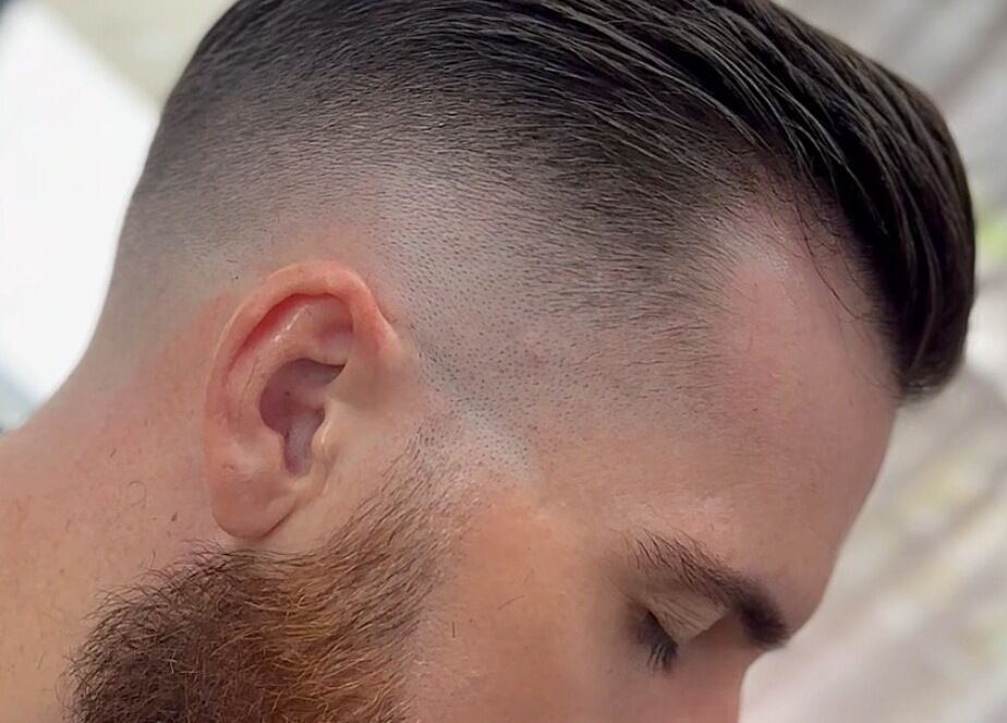 Close-up of a stylish fade haircut at THE LOCO BARBER BALI, Bali, Bali, ID.