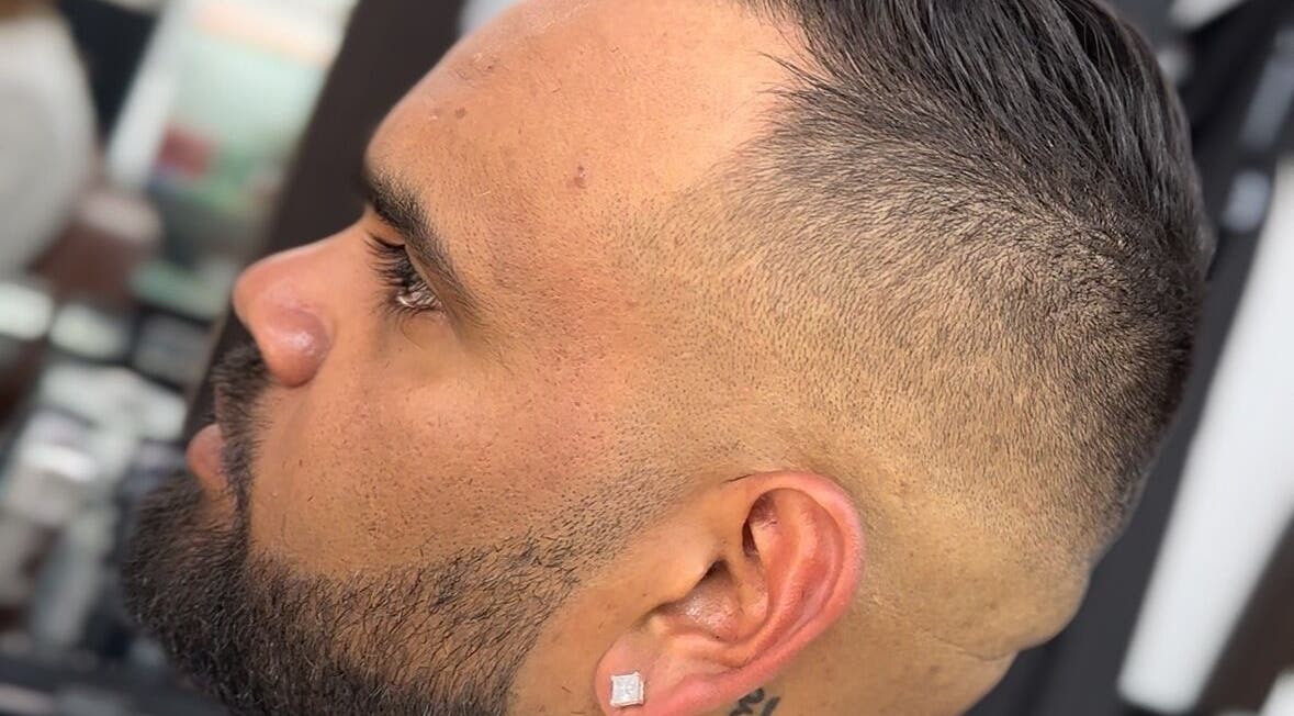 Detailed close-up of sharp fade hairstyle at THE LOCO BARBER BALI, Bali, Bali, ID.