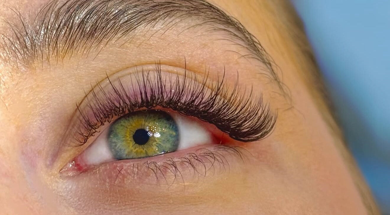 Close-up of enhanced lashes at Beauty Lash Bar in Bournemouth, England, GB for a stunning eye look.