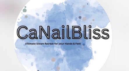 Logo of Ca Nail Bliss in Downey, California, US, featuring a blue watercolor background.
