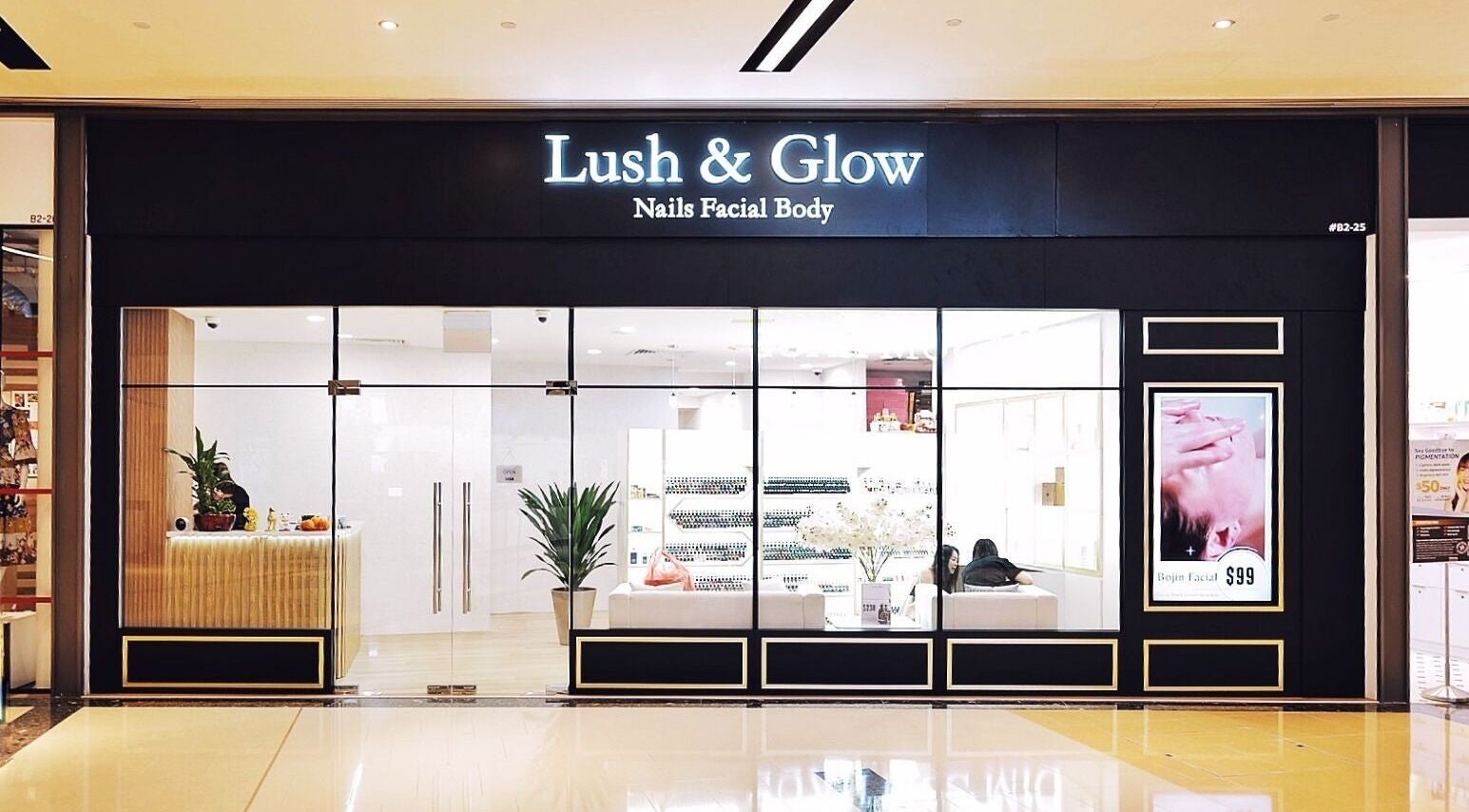 Exterior of Lush & Glow, a modern wellness space in Singapore, Singapore, SG, offering nails, facial, body services.