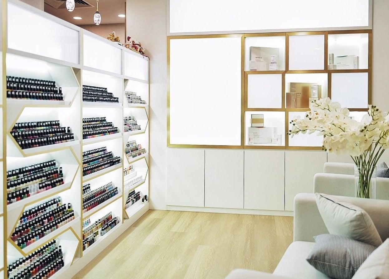 Lush & Glow shelves displaying beauty products in a stylish setting, Singapore, Singapore, SG.