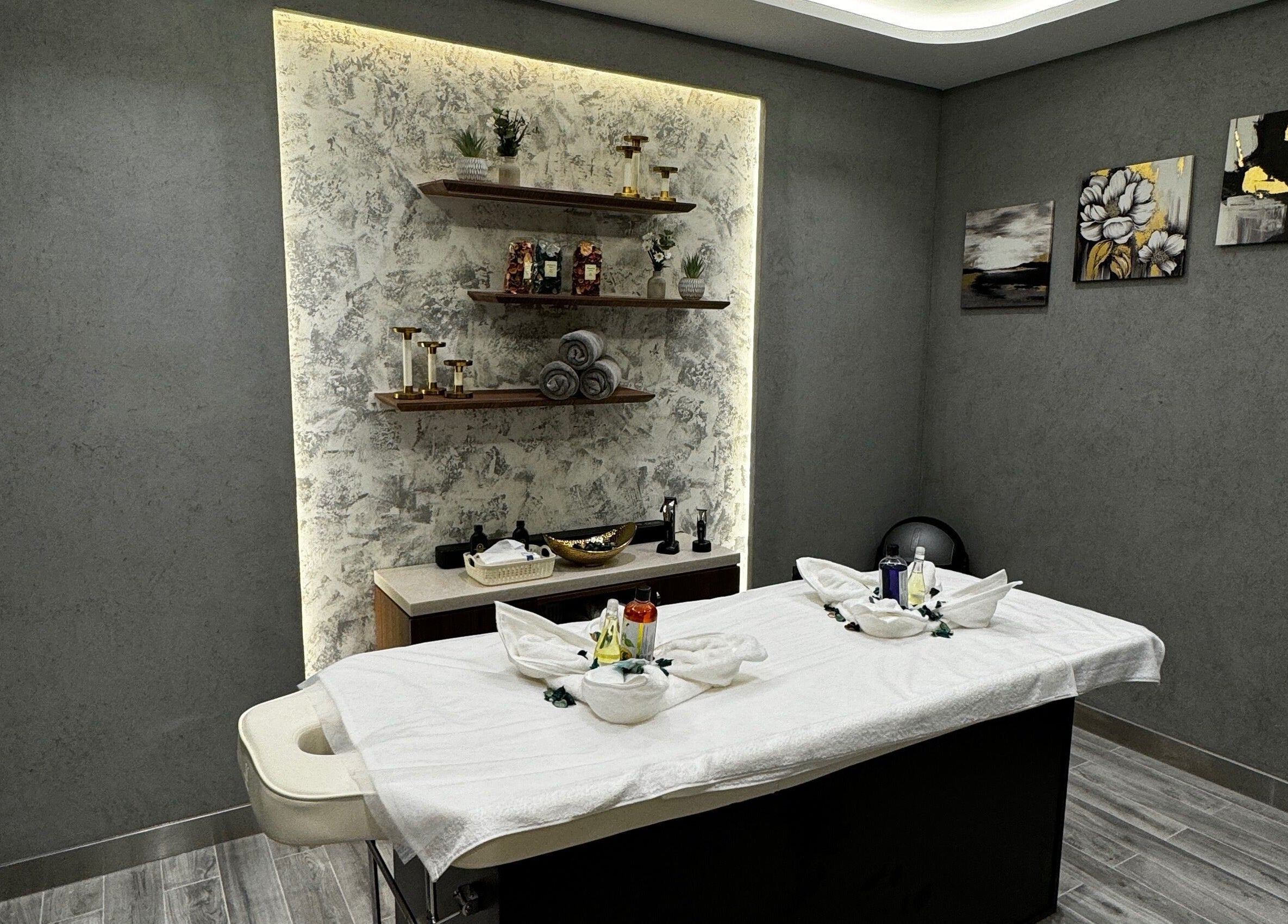 Luxurious treatment room at Zaks and Sons Salon and Spa, Manama, Capital Governorate, BH. Ambient lighting.