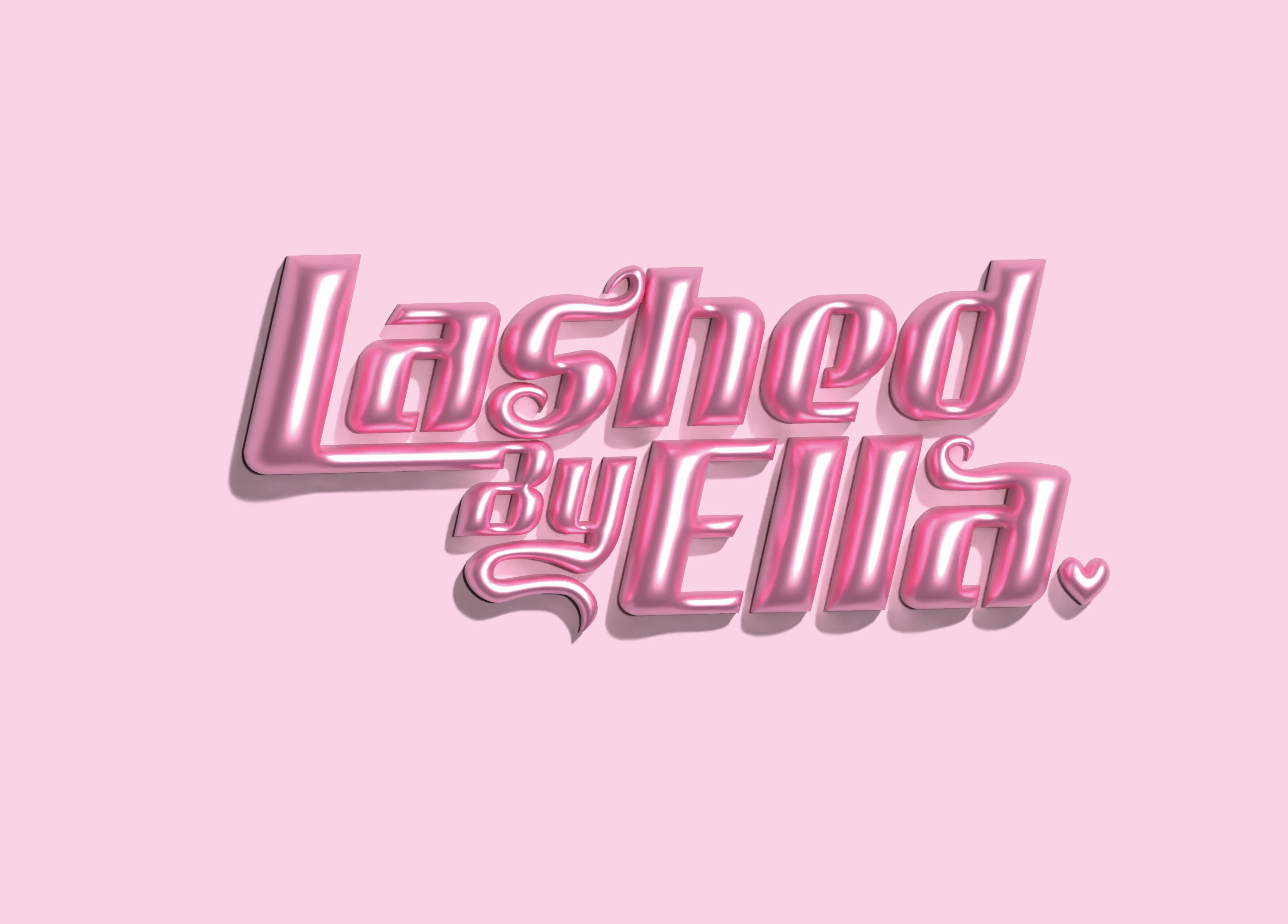 Stylish pink logo of Lashed by Ella in Sheffield, England, GB, set against a light pink background.