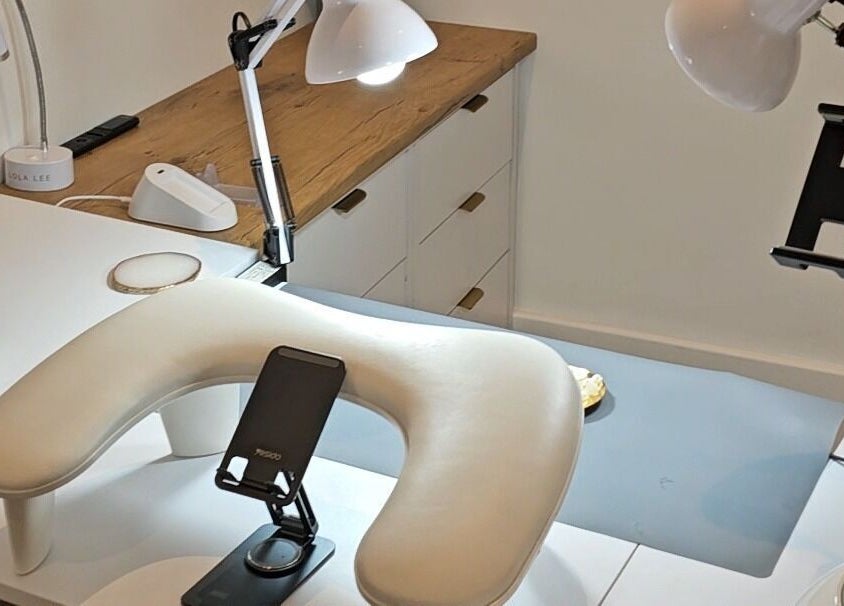 Modern nail station at ShellB Nails, Cape Town, Western Cape, ZA, offering luxurious manicure services.