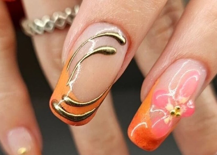 Elegant nail art with floral design at ShellB Nails, Cape Town, Western Cape, ZA.