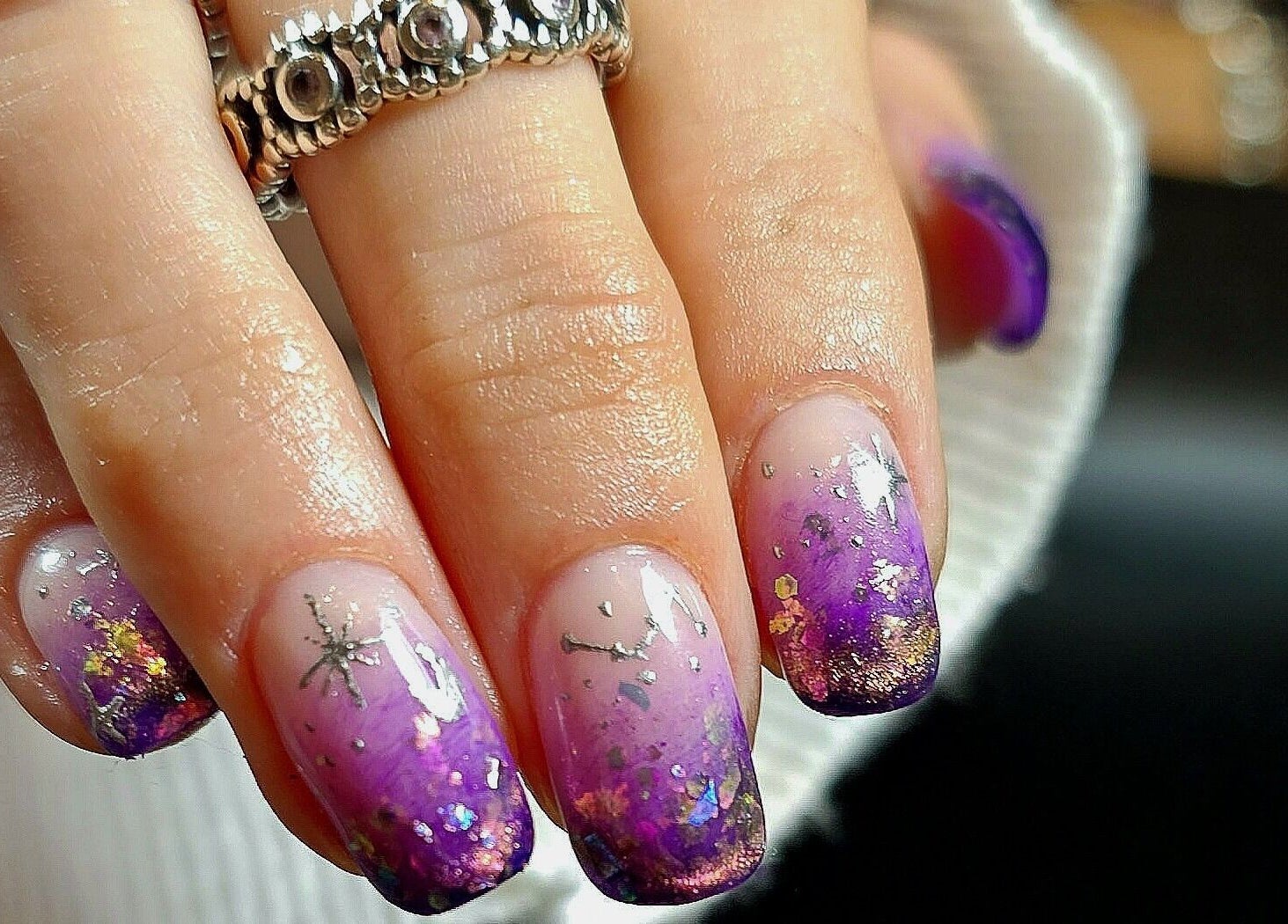 Purple ombre nail art with sparkle at ShellB Nails, Cape Town, Western Cape, ZA.