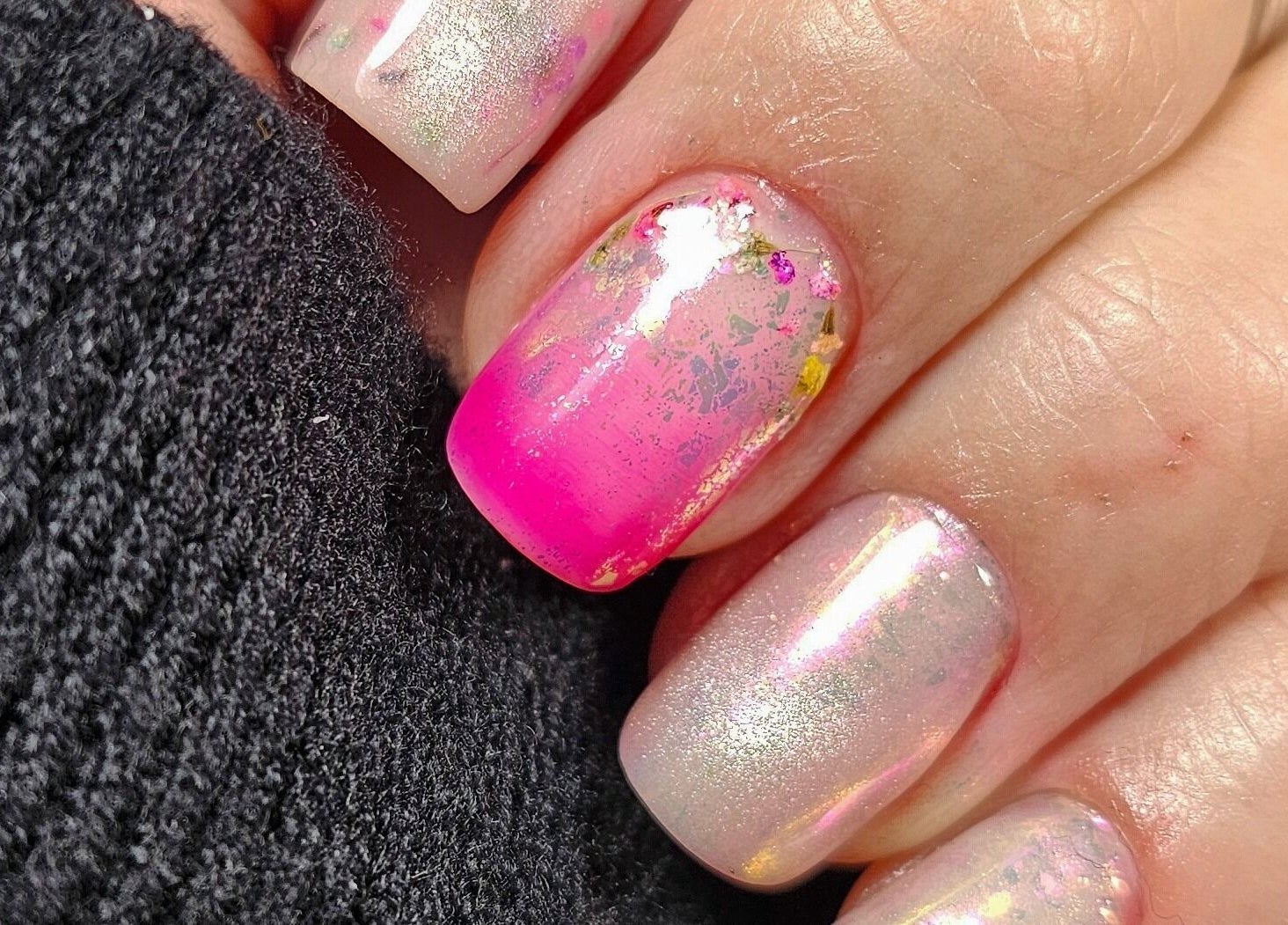 Stylish pink and glitter nails at ShellB Nails, Cape Town, Western Cape, ZA, showcasing delicate artistry.
