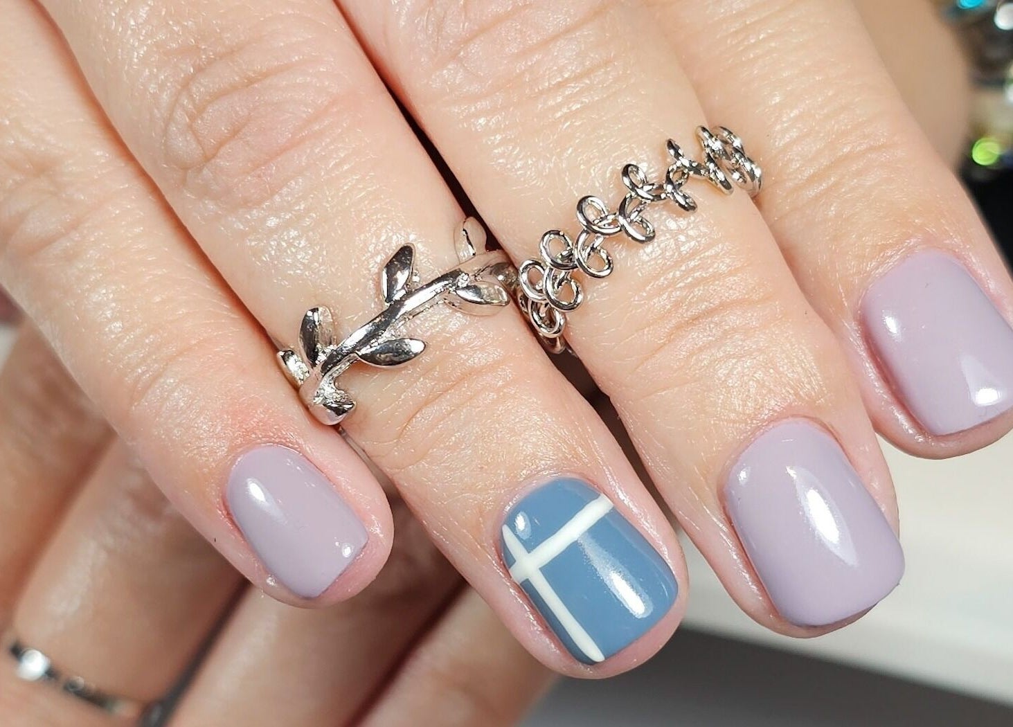 Stylish nails with a blue accent at ShellB Nails, Cape Town, Western Cape, ZA.