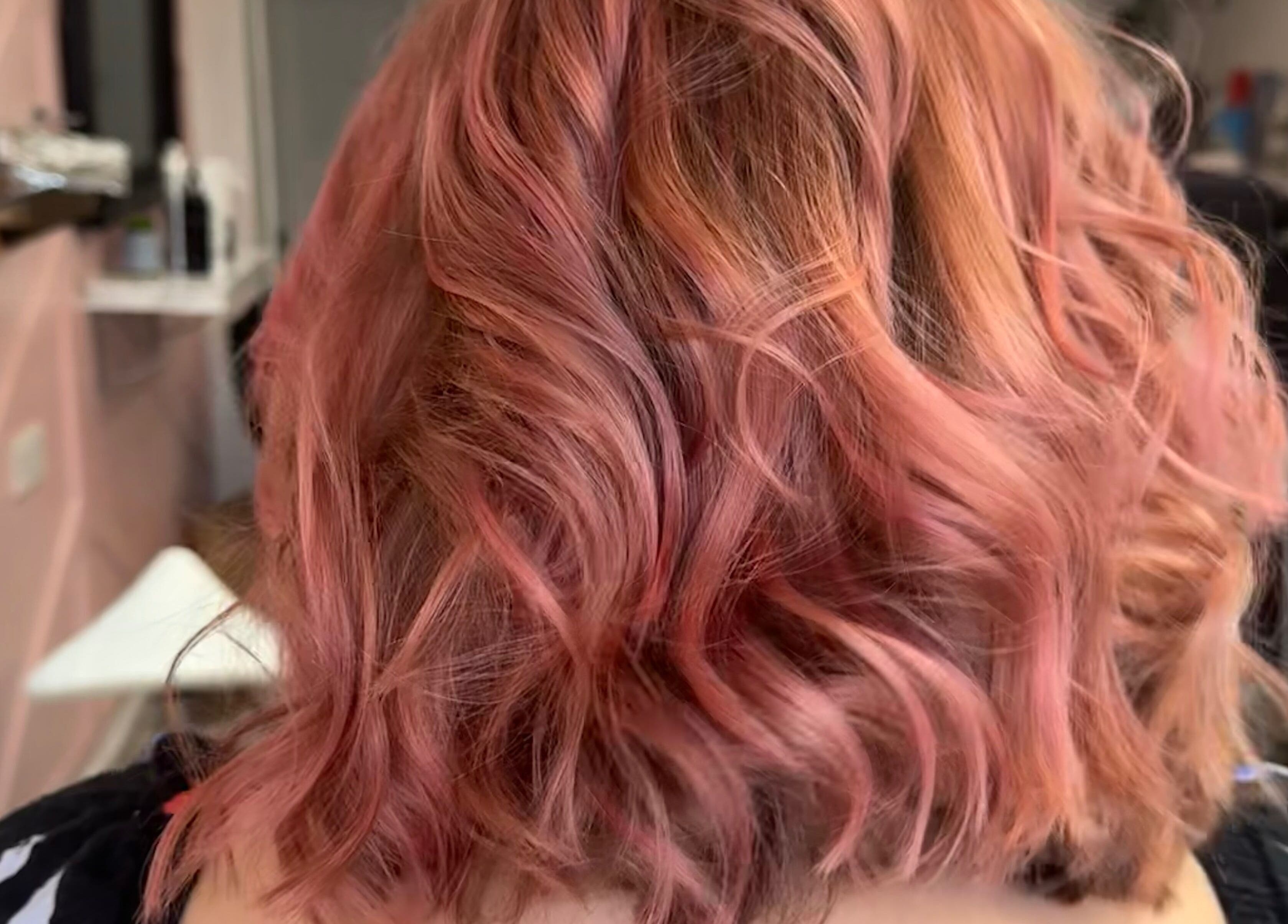 Stylish pink wavy hair created at Get Glam Hair & Aesthetics, Oldland Common, England, GB.