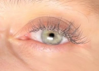 Close-up of elegant eyelash extensions at Angelica’s Glow Bar, Maple Ridge, British Columbia, CA.