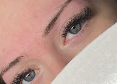 Close-up of enhanced eyelashes at Angelica’s Glow Bar, Maple Ridge, British Columbia, CA.