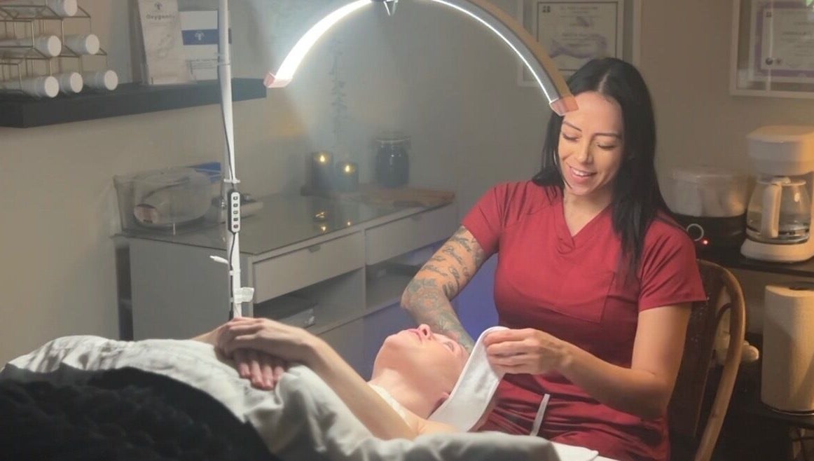 Angelica’s Glow Bar facial treatment session in progress, Maple Ridge, British Columbia, CA.