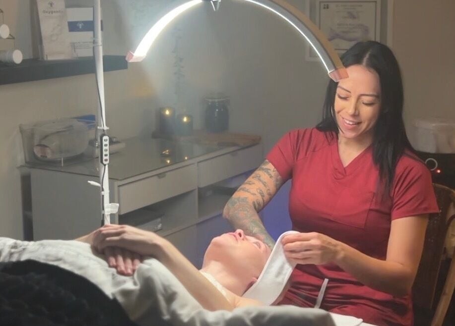 Angelica’s Glow Bar facial treatment session in progress, Maple Ridge, British Columbia, CA.