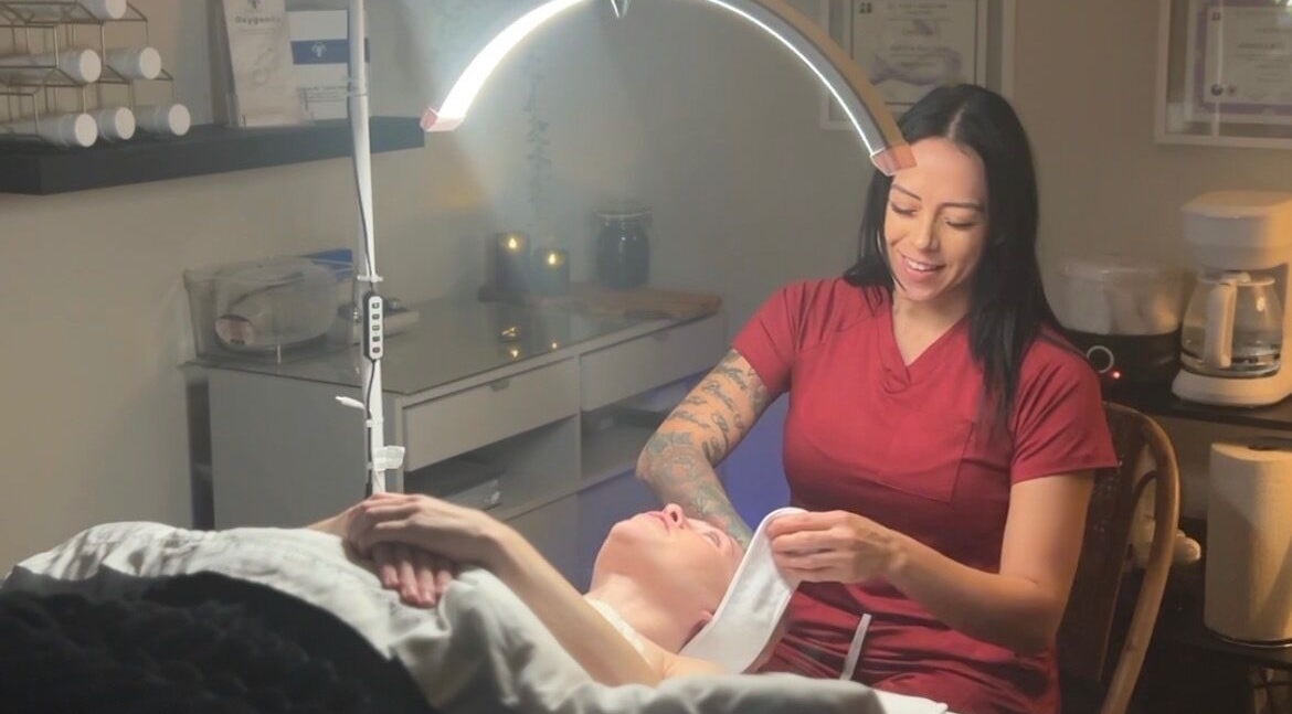 Angelica’s Glow Bar facial treatment session in progress, Maple Ridge, British Columbia, CA.