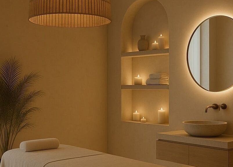 NIHETSKN spa room with candles and mirror in Abuja, Federal Capital Territory, NG.