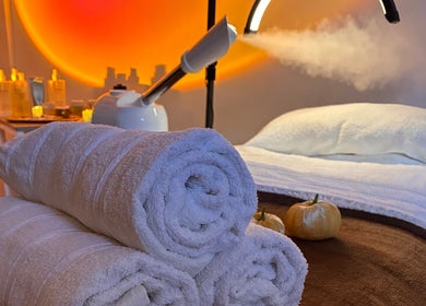 Cozy massage bed setup with warm lighting at Home Therapy, Kidderminster, England, GB.