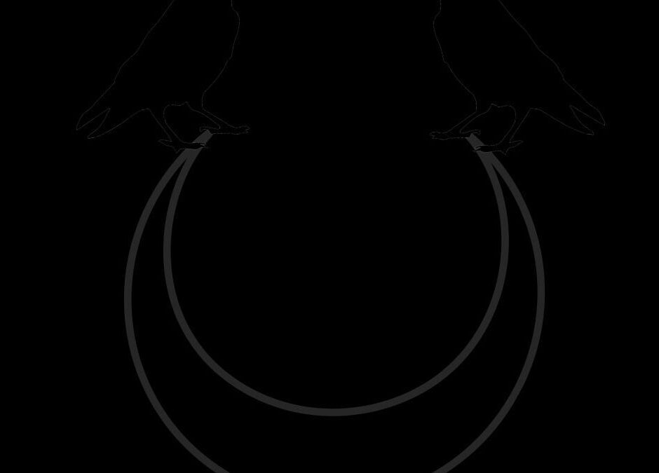 Silhouette of two ravens perched, symbolizing Rook and Raven Nail Co. in Saltsburg, Pennsylvania, US.