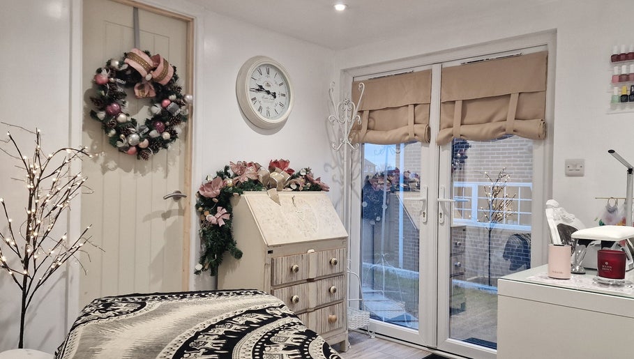 Decorative interior of J'adore Beauty Rooms in Normanton, England, GB featuring elegant decor and calming ambiance.