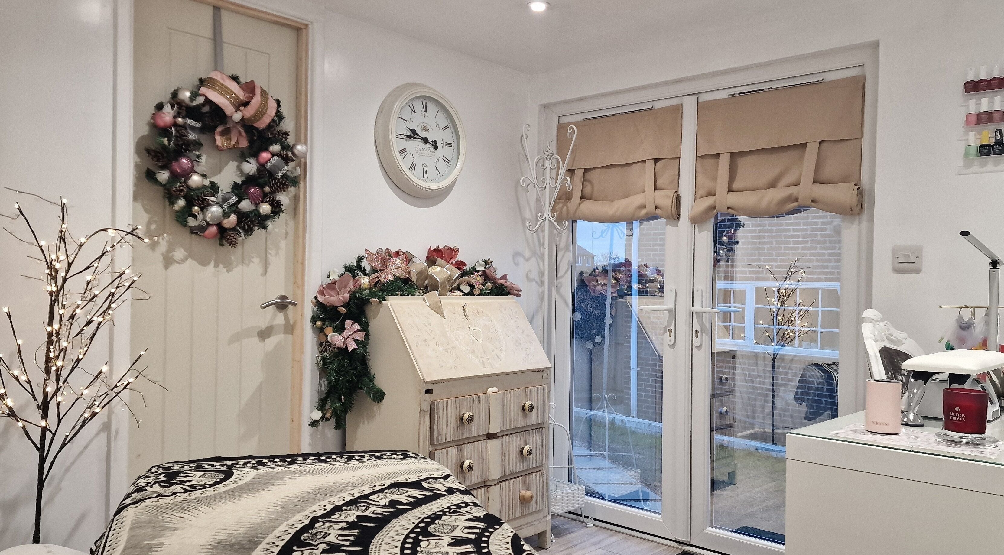Decorative interior of J'adore Beauty Rooms in Normanton, England, GB featuring elegant decor and calming ambiance.