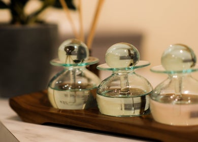 Elegant glass aromatherapy diffusers at Kou Spa, enhancing relaxation in Bali, Bali, ID.