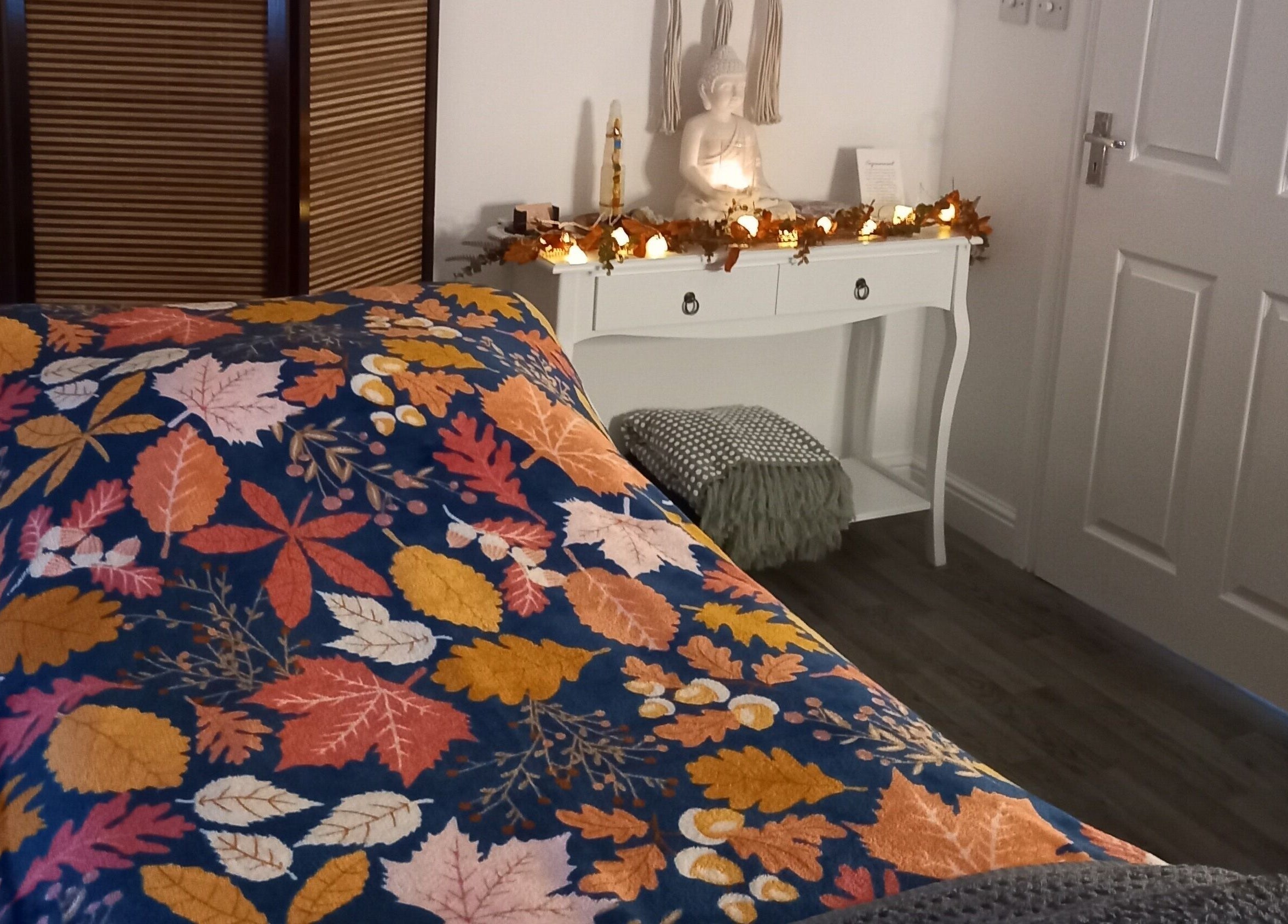 Relaxing treatment room at Skin2Sole, Wath Upon Dearne, England, GB, featuring autumn-themed decor.